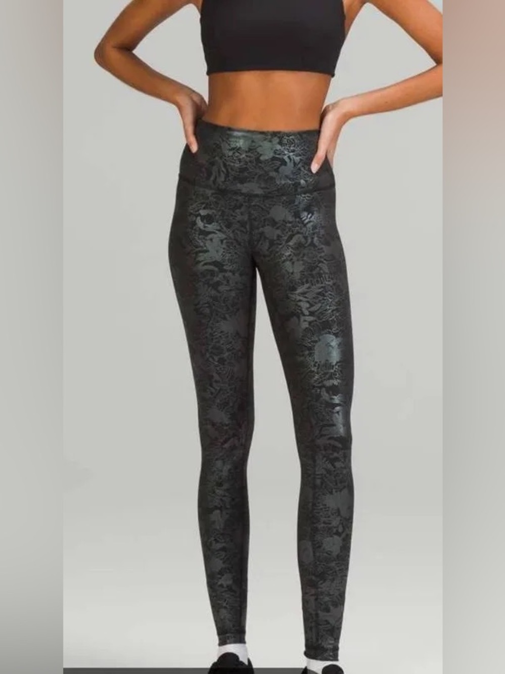 lululemon athletica Wunder Train High Rise Leggings Foil Metallic Floral Black